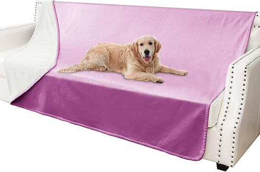 Waterproof Dog Blankets, Washable Pee Proof Pet Blanket for Couch, Soft Reversible Puppy Throw Furniture Protector Cover for Bed Sofa-68"x82",Purple+Cream