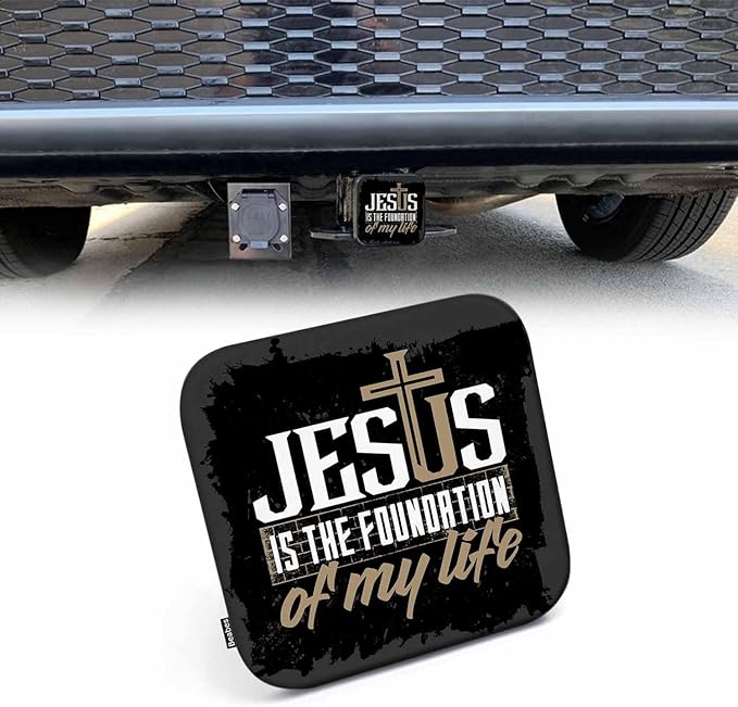 Bible Verse Safe Square Trailer Hitch Cover 2 Inch, Jesus is The Foundation of My Life Faith Car Rear Receiver Hitch Cover for Trucks SUVs RVs