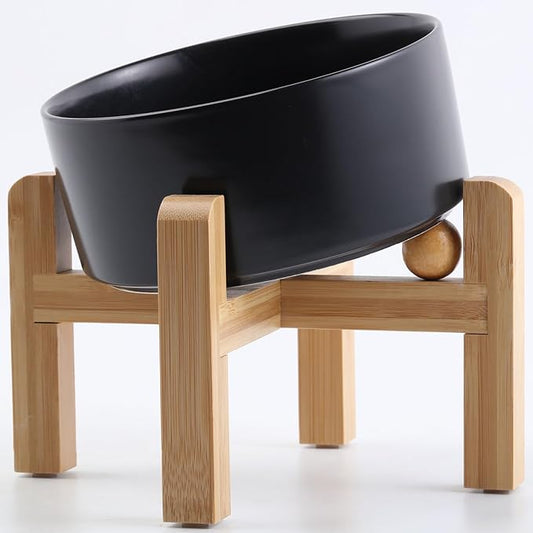 Petygooing Black Raised/Elevated 15°Slanted Ceramic Dog Bowl for Small Breeds,Tilted Anti Slip Pet Feeding Bowl,Food Water Dish with Stand for Cats and Small Dogs Puppy 13.5 OZ (5.1In / 1.7 Cups)