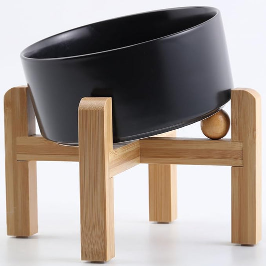 Petygooing Black Elevated/Raised 15°Slanted Ceramic Dog Bowl for Small and Medium Breeds, Tilted Anti Slip Pet Feeding Bowl,Food Water Dish with Stand for Cats and Dogs (28 OZ/3.6 Cups)