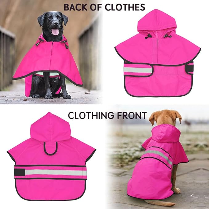 Candofly Dog Raincoat Reflective Dog Rain Jacket Waterproof Hooded Ponch Rain Coat for Small Medium Large Dogs (Pink, Medium)