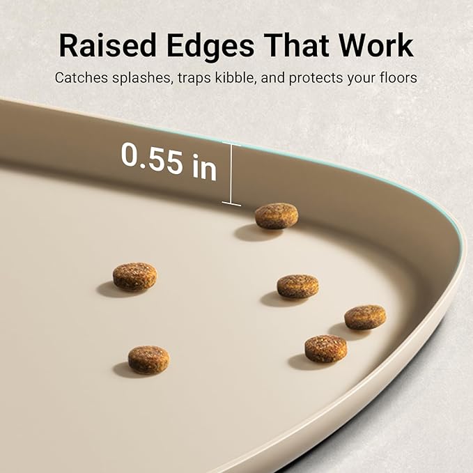 DownyPaws Cat Food Mats for Floors Waterproof, BPA Free Silicone Pet Food Mat, Non-Slip Pet Food Mat with High Raised Edge, Cat Placemat for Messy Drinkers, 18"×12.5", Almond