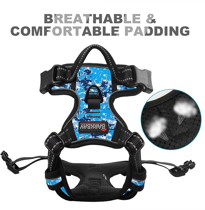 BARKBAY No Pull Dog Harness Front Clip Heavy Duty Reflective Easy Control Handle for Large Dog Walking(Blue camo,XS)