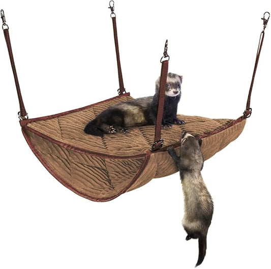 Ferret Hammock for Cage - Plush Double Bunk Bed Hanging Clips - Perfect for 2 or More Small Pets! (Rats, Ferrets, Hamsters, Guinea Pigs, Chinchillas & Squirrels) - Brown