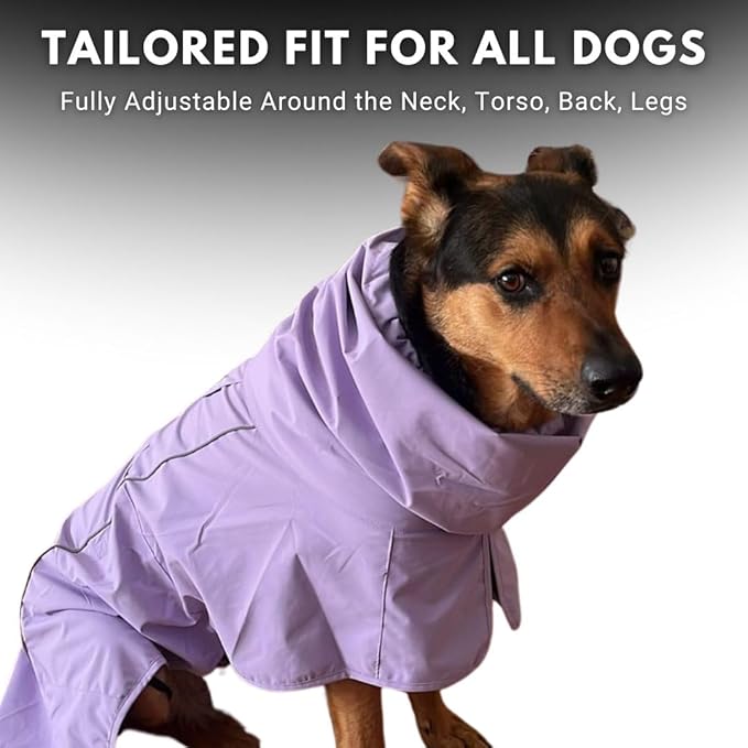 Spark Paws Dog Raincoat, Waterproof Windproof Rain Jacket, for Small Medium Large Extra Large Dogs, Reflective Breathable Full-Body Coverage Dry Suit - Purple - S