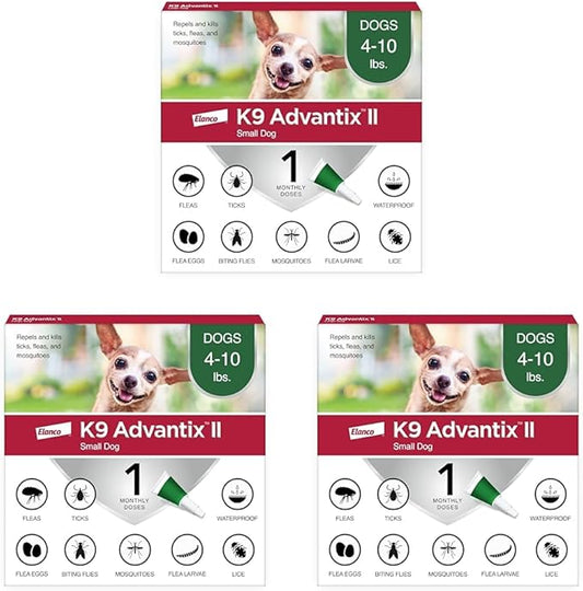 K9 Advantix II Small Dog Vet-Recommended Flea, Tick & Mosquito Treatment & Prevention | Dogs 4-10 lbs. | 1-Mo Supply (Pack of 3)