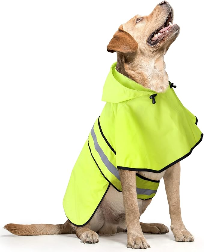Adjustable Dog Raincoat with Hood - Waterproof Lightweight Pet Rain Coats, Reflective Dog Rain Jacket & Poncho Slicker for Dog Walking (X-Large, Green)
