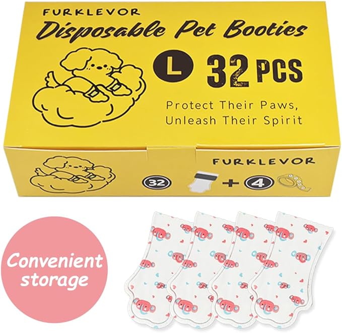 Disposable Dog Booties for Dogs & Cats,32Pcs Pet Booties Waterproof and Breathable with Adjustable Bandage,Paw Socks Protector for Small Medium Large Dogs(Large,Paw Width:2.57~3.15inches)