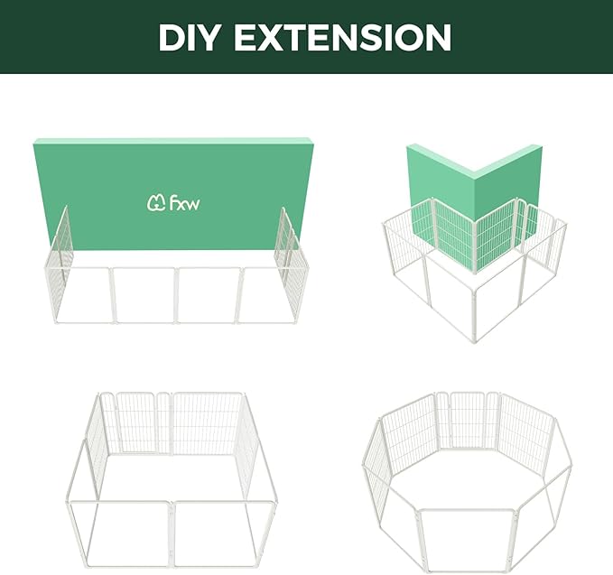 FXW Pawadise Acrylic & Wire Mesh Indoor Dog Playpen, Heavy Duty 32 Inch 8 Panels Metal Dog Pen for Small and Medium Dogs, White│Patented