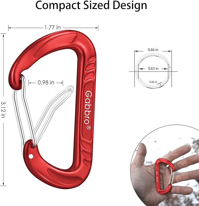 Gabbro Carabiner Clips Heavy Duty, | Wiregate Snap, Screw Locking, Aluminum, Lightweight Caribeener | for Hammock, Hiking, Camping, Water Bottle, Dog Leash Harness, Keychains