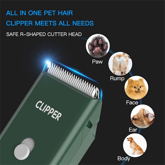 Professional Household Waterproof Low Noise Pet Hair Clippers Electric USB Rechargeable Painless Grooming Tools Hair Grooming Trimmer for Small Medium Dog Cat AP005 Green