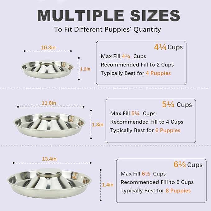 Stainless Steel Puppy Dog Bowls, Pets Puppies Feeding Food and Water Weaning Bowls Dishes Feeder, 11.8 Inch