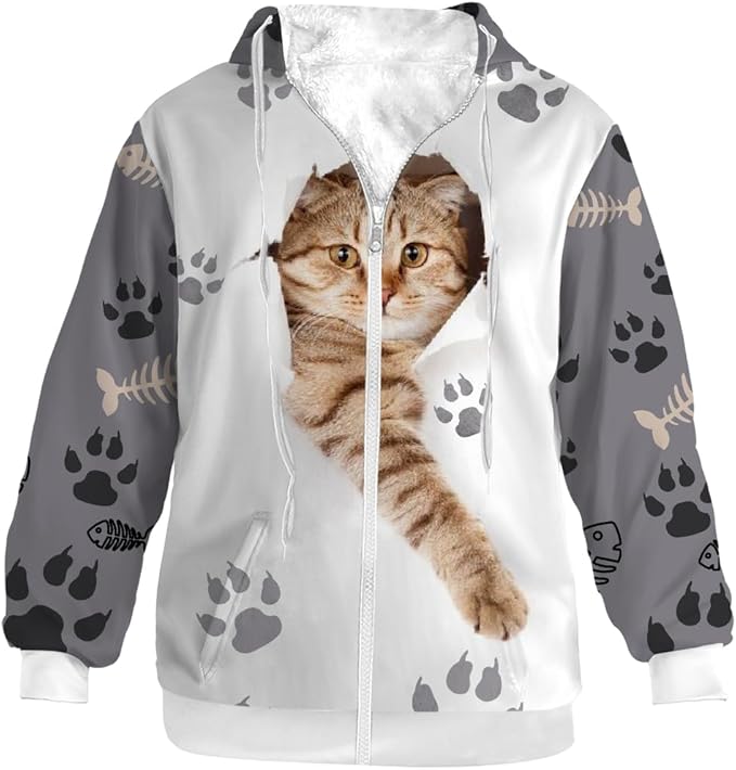 Cat Jacket for Men Women Paw Coat Hoodied Sweatshirts Zip Up Hoodies