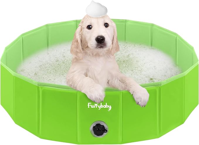Furrybaby Dog Pool, Kiddie Pool with Hard Plate Collapsible Pet Bath Foldable Swimming Pet Pool Portable Green 32''