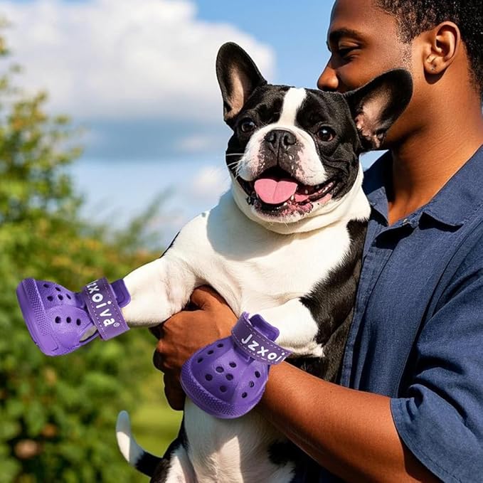 JZXOIVA Dog Shoes for Hot Pavement, Dog Booties for Small Dogs, Breathable Dog Boots & Paw Protectors, Adjustable Non-Slip Rain Booties, Waterproof Pets Sandals for Beach Purple Size 2