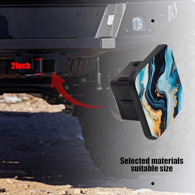 Hitch Cover Fits for 2-Inch Hitch,Stylish Gold Blue Marble Abstract Painting Creative Rubber Trailer Hitch Cover Tube Plug Insert,Car Exterior Accessories, Receiver Tube Hitch Plug