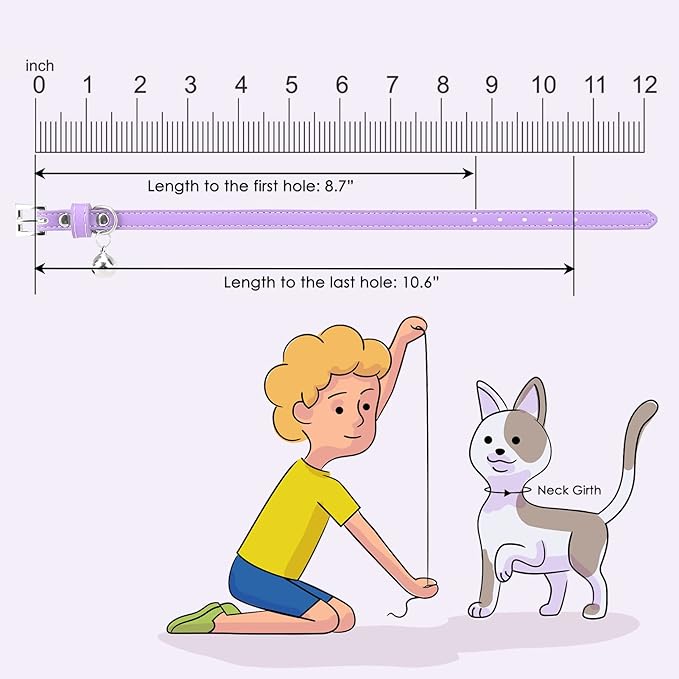 PUPTECK 2 PCS Soft Genuine Leather Cat Kitten Collar with Bells Adjustable for Girl Boy Cats Puppy - Orange, Purple