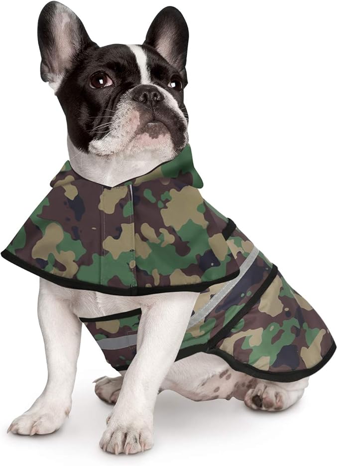 HDE Dog Raincoat Jacket Reflective Adjustable Hooded Pet Poncho Rain Coat with Leash Hole for Small to X-Large Dogs Camo - S