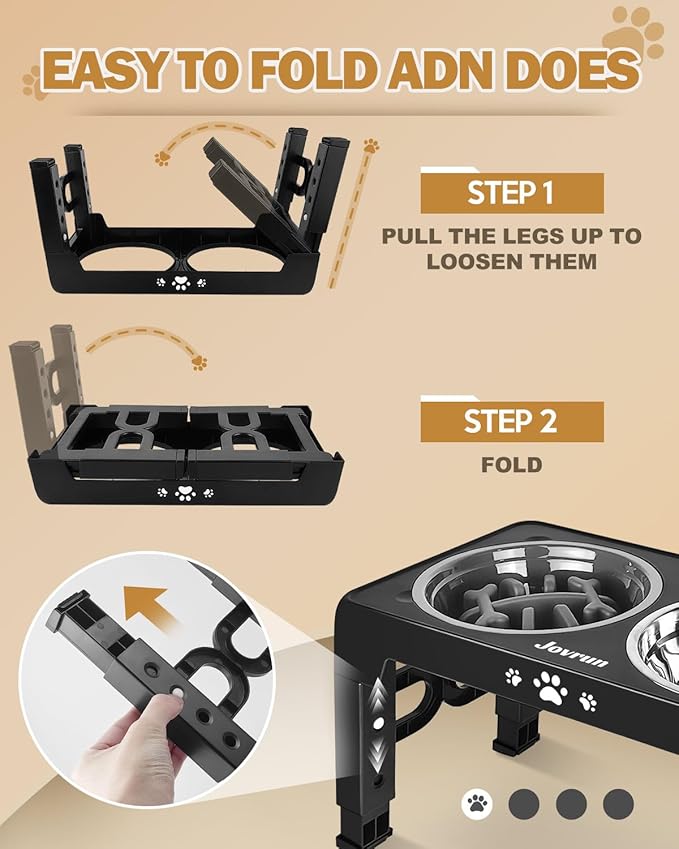Elevated Dog Bowls, Dog Feeder with 2 Stainless Steel Dishes &1 Slow Feeder Bowl, 5 Heights Adjustable Raised Stand for Medium Large, Food Dishes with Non-Slip Feet