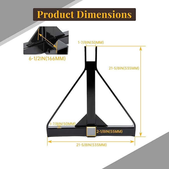 7BLACKSMITH 3 Point 2" Receiver Trailer Hitch Category 1 Tractor Tow Drawbar Adapter for BX Kubota, John Deere, LM25H WLM Tractor, NorTrac, Kioti, Yanmar, Cat