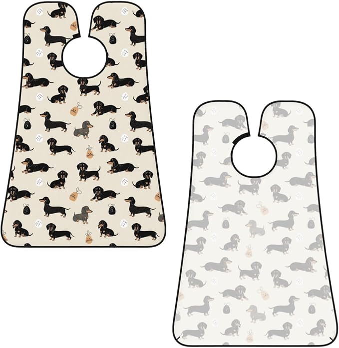 Stretchable Beard Cape, Non-Stick Hair Catcher for Trimming, Waterproof Grooming Apron, Cartoon Dachshund Weiner Dog Pet Dogs