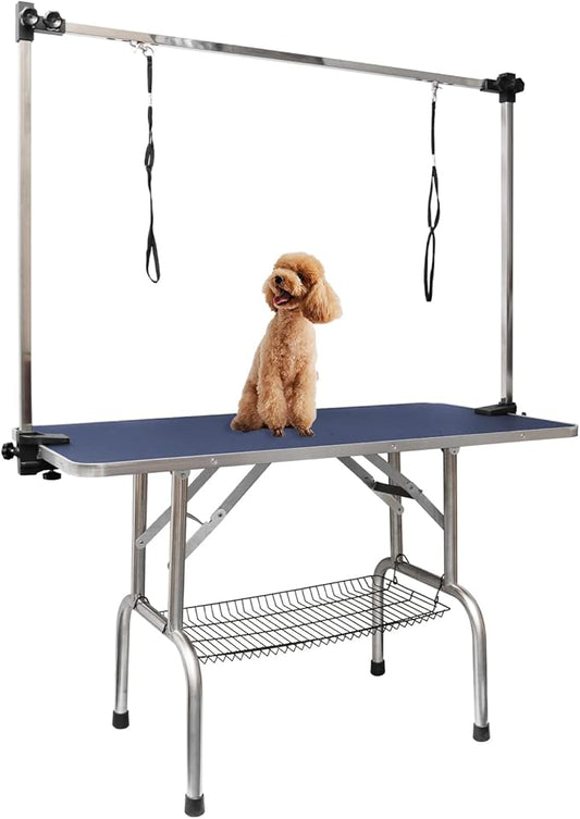 ROOMTEC 36" Dog Grooming Table,Foldable Home Pet Bathing Station with Adjustable Height Arm/Noose/Mesh Tray