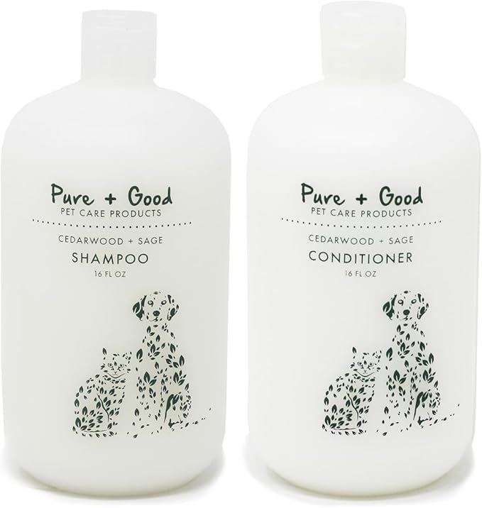 Cedarwood + Sage Shampoo and Conditioner Set, warm & herbal sage fuse with hints of camphor & eucalyptus in cedarwood, Formulated for All Pets, Gentle and Cleansing, Made in USA 16 fl oz