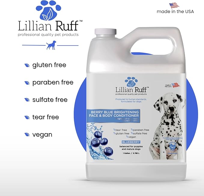 Lillian Ruff PRO Formula Berry Blue Brightening Dog Conditioner - Professional Whitening Conditioner, Hydrate Dry Skin, Soften, Detangle, Restore Shine - Provitamin B5, USA Made 128oz