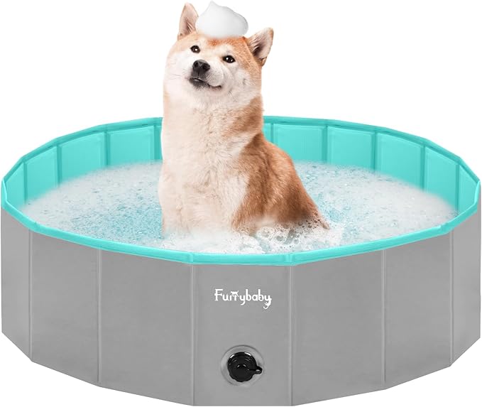 Furrybaby Dog Pool, Kiddie Pool with Hard Plate Collapsible Pet Bath Foldable Swimming Pet Pool Portable Grey 39''