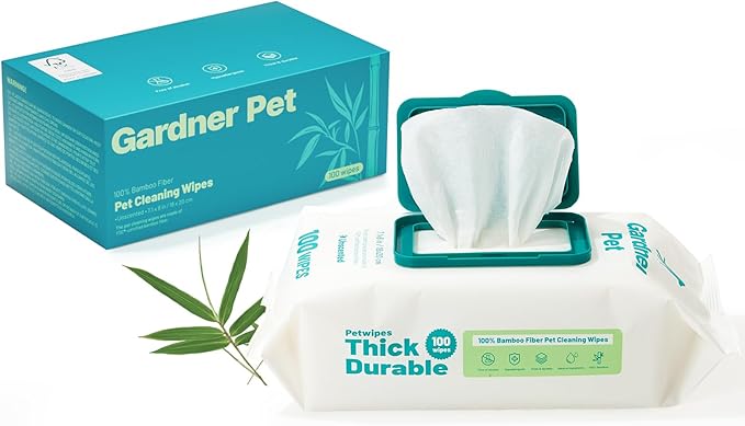 Gardner Pet Bamboo Dog Wipes for Paws and Butt, Dog Wipes Cleaning Deodorizing, Soothing Pets Wipes with Coconut Oil, Extra Thick Cat Wipes, Puppy Wipes, Unscented 100 Count