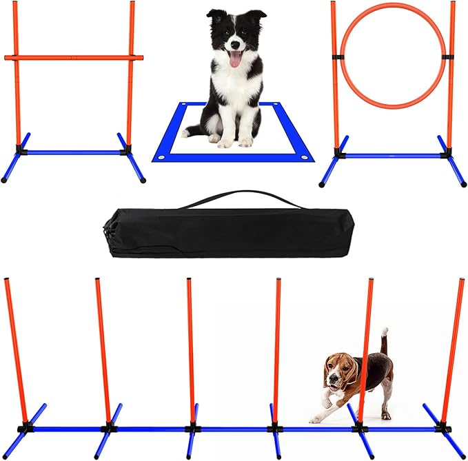 Dog Agility Course Backyard Set 4-Piece Agility Training Equipment with Jump Bar, Hoop, Weave Poles, Pause Box & Bag – Indoor/Outdoor Dog Obstacle Course & Exercise Playset (5)
