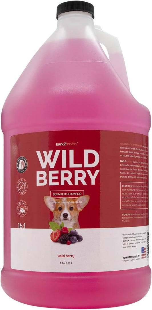 Bark2Basics Wild Berry Dog Shampoo, 1 Gallon | Unique Herbal Blend, Finest Natural Ingredients, Handcrafted, Soap-Free & Cruelty-Free, Protects and Nourishes Skin and Coat
