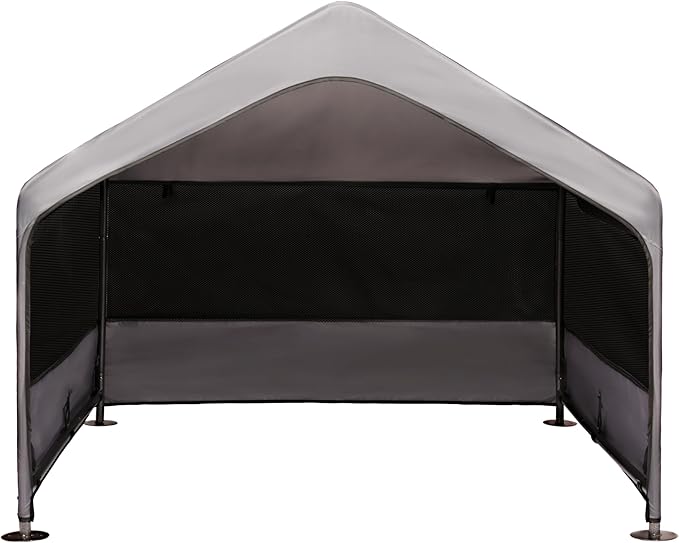 Summertrail Extra Large Dog House Outside, Dog Tent Outdoor, Big Dog Shade Shelter Doghouse Canopy with Three-Sided Breathable Mesh Windows, Gray Sun Rain Cover for Pet Cat Livestock 4'x 4'x 3.3'