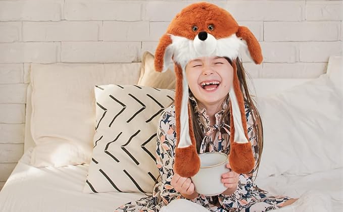 Animal Hat with Ears Moving Jumping Pop Up Beating Hat Plush Holiday Cosplay Dress Up Funny Gift for Kids