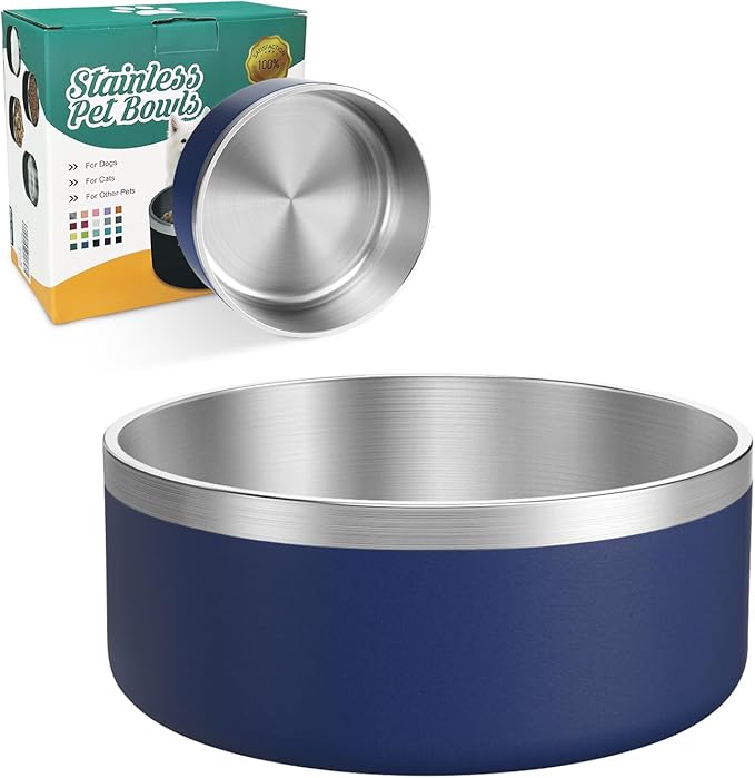 LIANLAI Stainless Steel Dog Bowls, Rust-Resistant Pet Bowls, Non Slip Dog Water Bowl, Versatile Feeding Bowls (Blue，40 oz)