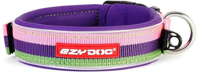 EzyDog Neo Dog Collar - Waterproof & Reflective Dog Collar with Soft Padded Neoprene for Comfort & Durable Nylon – Features Quick Release Buckle and Built-in ID Clip (Small, Bubble Gum)