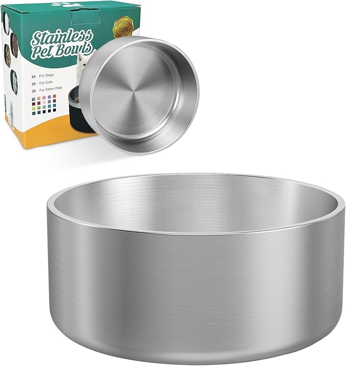 LIANLAI Stainless Steel Dog Bowls, Rust-Resistant Pet Bowls, Non Slip Dog Water Bowl, Versatile Feeding Bowls（64 oz