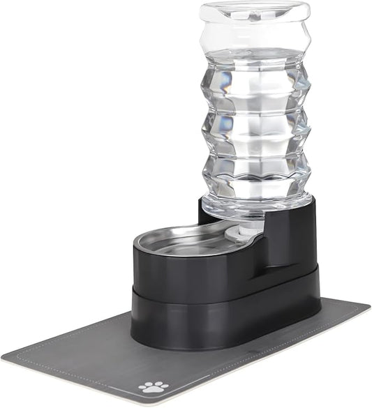 RIZZARI Large Water Dispenser for Dogs: 8L Gravity Black Automatic Stainless Steel Waterer - Raised Pet Feeder for Friendly Senior Medium to Large-Sized Dogs - Good for Spine - in Bedroom Garden