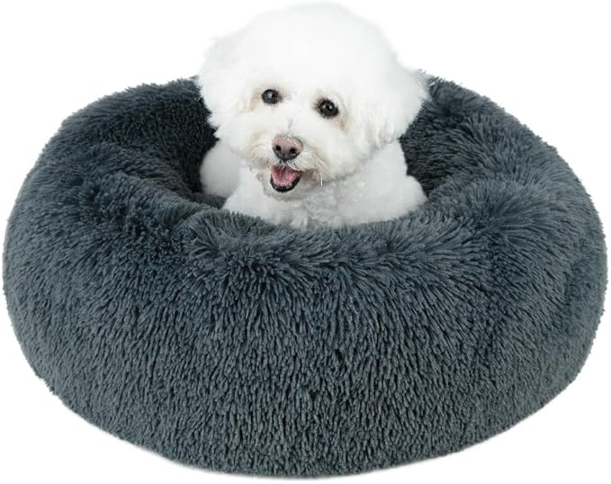 Best Pet Supplies Dog House Bed Crate Mat Tent Indoor Round Soft Plush for Small, Medium, and Large Breeds - Dark Gray 20 x 20 x 6"