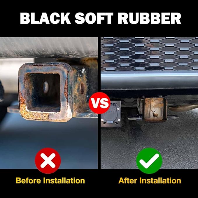 Deer Hitch Covers 2 Inch Foggy Autumn Maple Forest Wildlife Deer Trailer Hitch Cover Tube Plug Insert, Car Exterior Accessories, Receiver Tube Hitch Cover for Trucks