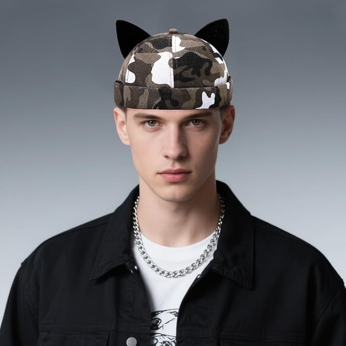 Malaxlx Cat Ear Docker Cap for Women Men – Brimless Cotton Sailor Beanie Skull Cap