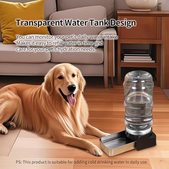 PAKEWAY 2.3 Gallon / 8.6L Automatic Gravity Dog Water Bowl Dispenser, Stainless Steel Large Capacity Pet Waterer with 3 Filters for Medium & Large Dogs and Cats