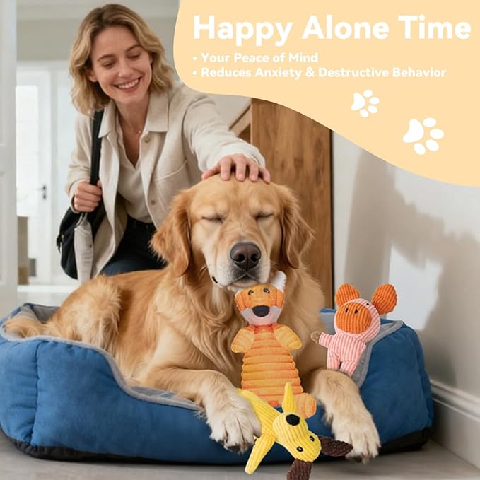 Squeaky Plush Dog Toys: 5 Pack Tough Stuffed Toys - Chew Teething Crinkle Boredom Relief for Puppy Small Medium Large Breed Dogs - Christmas Birthday Gift