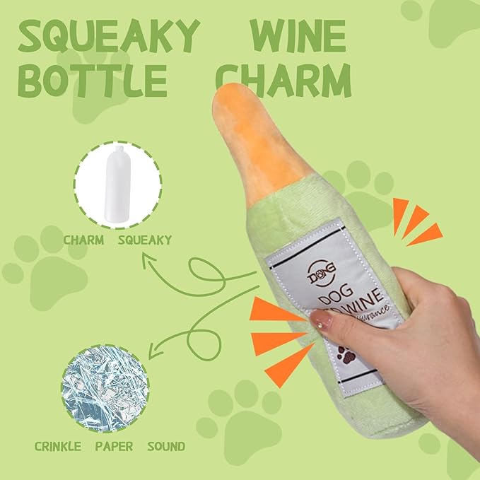 Plush Squeaky Dog Toy - Wine Bottle Shape Interactive Chew Toy for Small/Medium/Large Dogs, Stuffed Funny Dog Toys, Ideal for Indoor Home Play & Outdoor Activities, Puppy Birthday Gift (3 Pack)