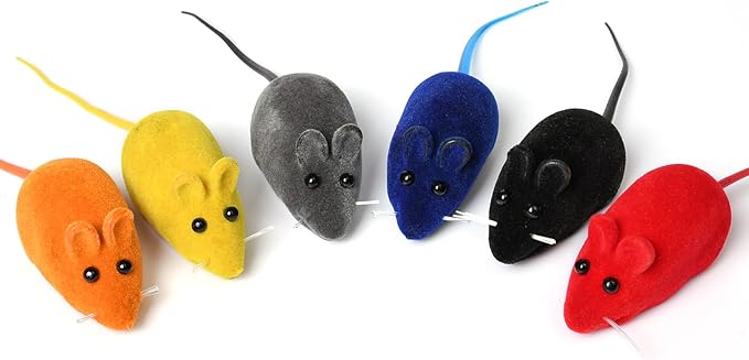 6PCS Cat Mouse Toy,Squeaky Kitten Toys,Cat Mice Toys Plastic Body with Thin Velvet,Interactive Cats Toy for Bored Indoor Adult Cats