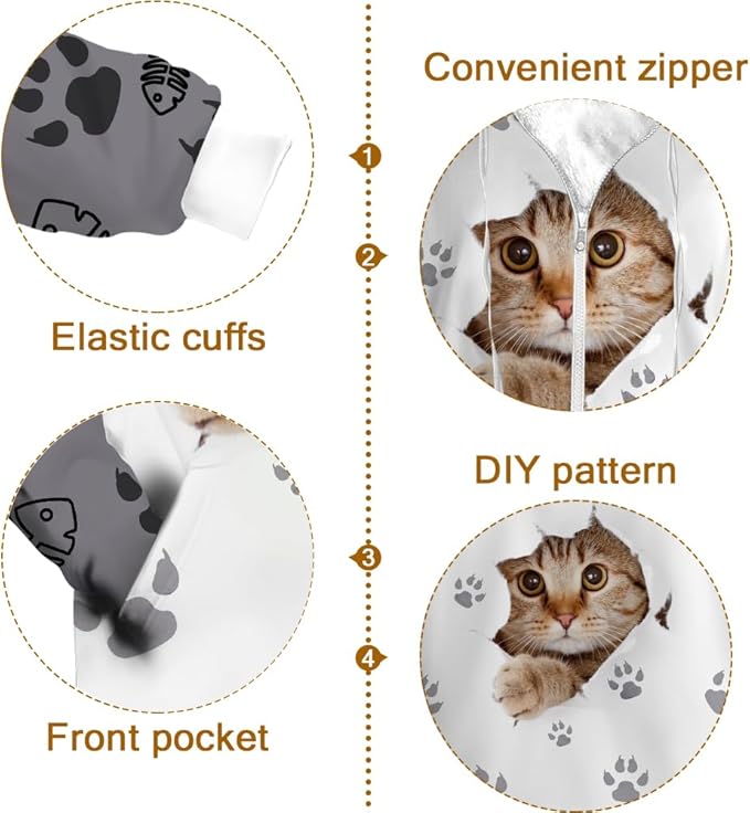 Cat Jacket for Men Women Paw Coat Hoodied Sweatshirts Zip Up Hoodies