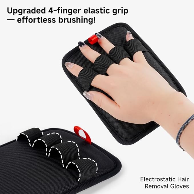 Pet Hair Removal Glove（2Pcs Back）- Reusable Magic Brush for Furniture, Carpet & Bedding. Electrostatic Lint Mitt for Cat & Dog Hair. Upgraded Fur Remover Tool.