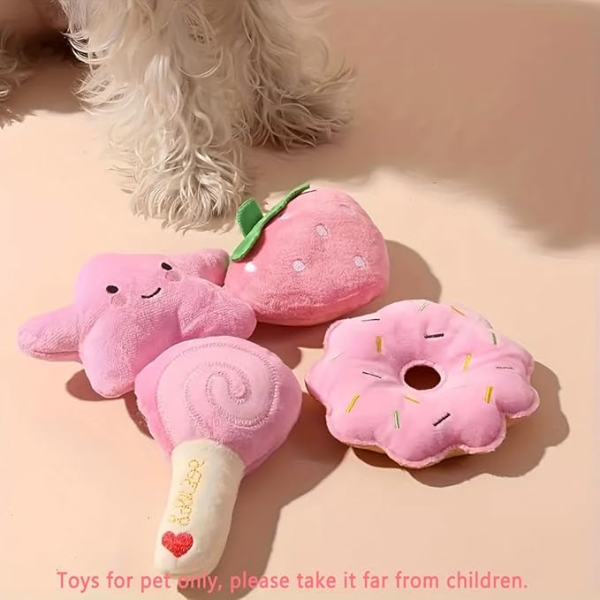 Small Dog Toys, Squeaky Dog Toy for Small Dogs- Pink Cute Puppy Toys, 4 Packs Pet Chew Toys for Fun, Interactive Dog Plush Toys for Puppies, Doggie Birthday Gifts