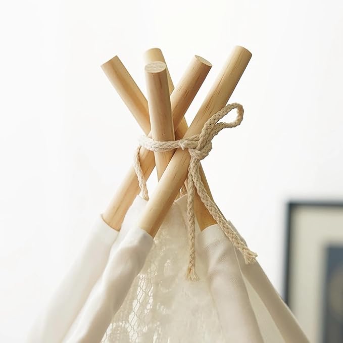 Cat Teepee Tent Bed,Outdoor Indoor Dog House,Portable Washable Pet Tent for Small Dogs with Cushion,Inside Pet Teepee for Small Medium Animals (White Lace, L)