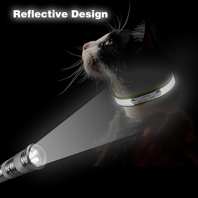 Personalized Reflective Cat Collars with Name Tag and Plated,Engraved Custom Cat Collar with Name and Phone,Kitten Collar with Safety Buckle Adjustable for Cats and Kitten(Red)